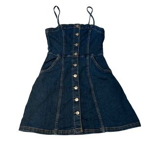 Women's H & M Divided Micro-Mini Spaghetti Strap Blue Jean Denim Dress Size XS